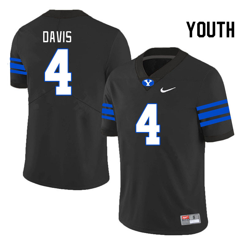 Youth #4 Miles Davis BYU Cougars College Football Jerseys Stitched-Black